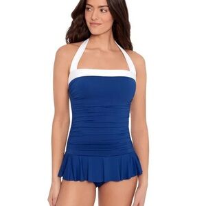 Ralph Lauren Bel Air Skirted One-Piece Swimsuit size 10 Navy & White